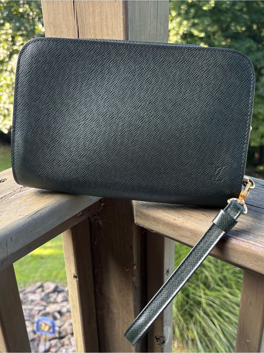 Louis Vuitton Black Textured Leather Wristlet